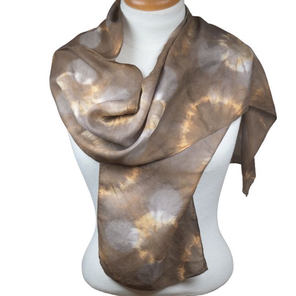 Hand-dyed Shibori Silk Scarf - Tannin